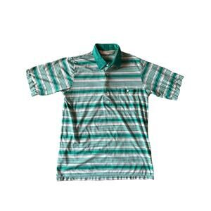 Vintage Arnold Palmer Single Stitched Teal White Striped M Polo Shirt